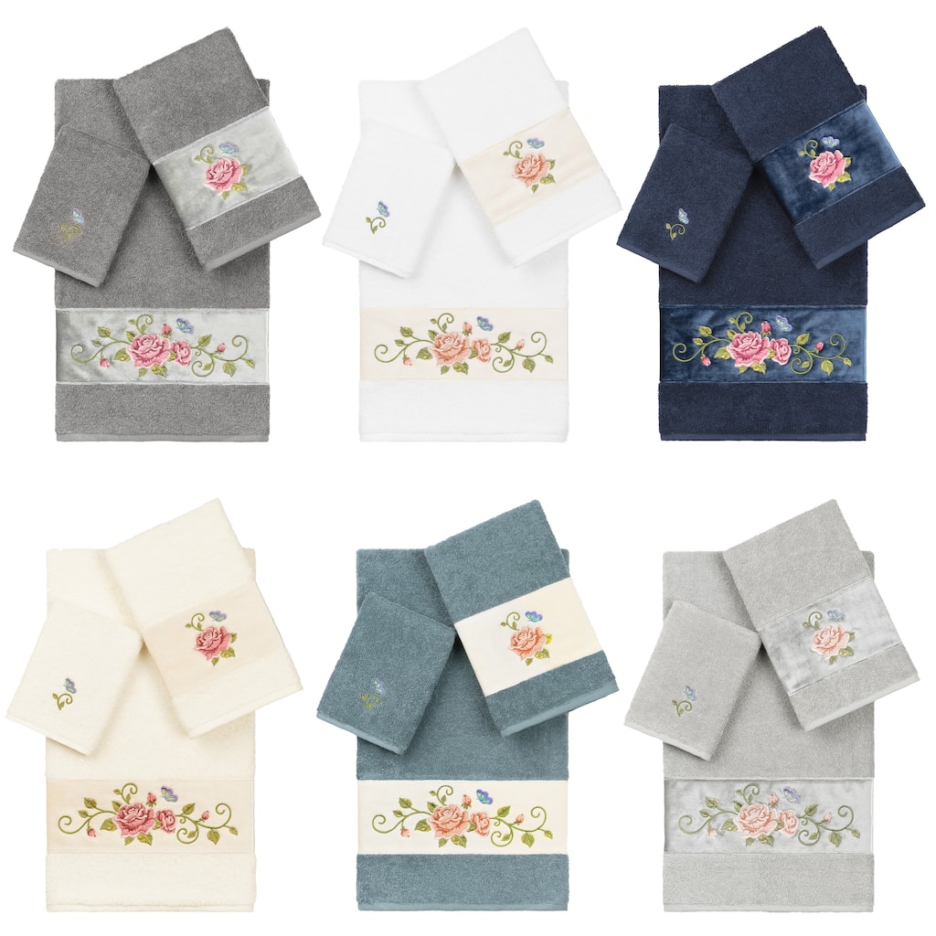 Authentic Hotel and Spa 100% Turkish Cotton Rebecca 3PC Embellished Towel Set