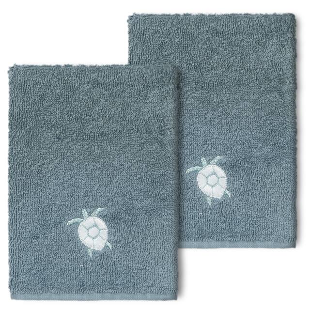 Authentic Hotel and Spa 100% Turkish Cotton Ava 2PC Embellished Washcloth Set - Teal