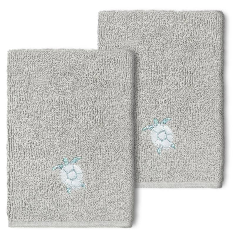 Authentic Hotel and Spa 100% Turkish Cotton Ava 2PC Embellished Washcloth Set - Light Gray