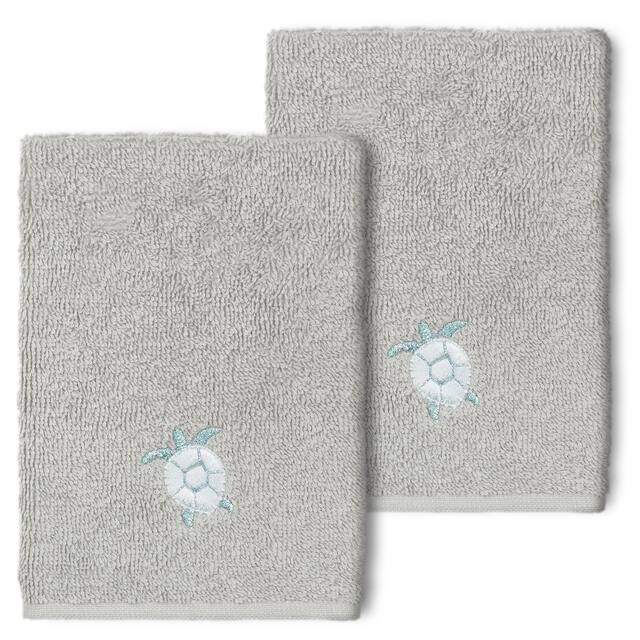 Authentic Hotel and Spa 100% Turkish Cotton Ava 2PC Embellished Washcloth Set - Light Gray
