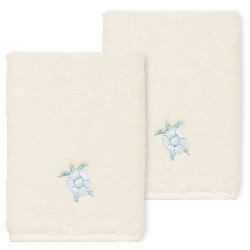 Authentic Hotel and Spa 100% Turkish Cotton Ava 2PC Embellished Washcloth Set - Cream