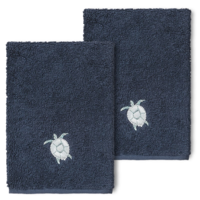 Authentic Hotel and Spa 100% Turkish Cotton Ava 2PC Embellished Washcloth Set - Midnight Blue