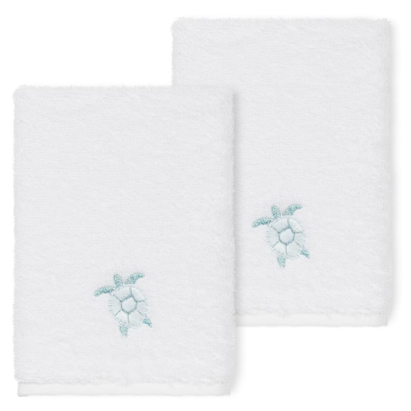 Authentic Hotel and Spa 100% Turkish Cotton Ava 2PC Embellished Washcloth Set - White