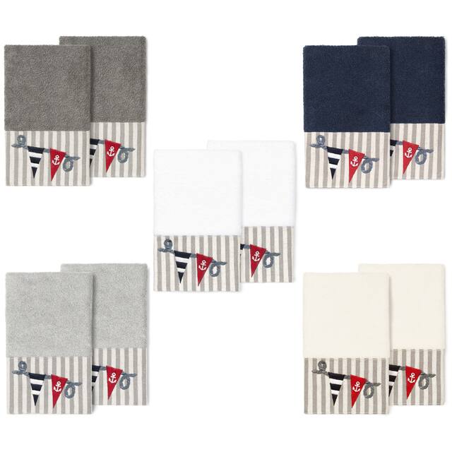 Authentic Hotel and Spa 100% Turkish Cotton Ethan 2PC Embellished Hand Towel Set