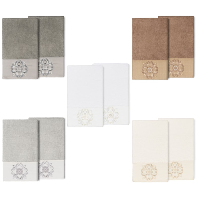 Authentic Hotel and Spa 100% Turkish Cotton Alyssa 2PC Embellished Bath Towel Set