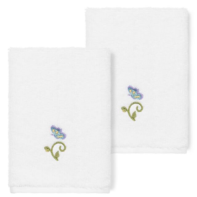 Authentic Hotel and Spa 100% Turkish Cotton Rebecca 2PC Embellished Washcloth Set - White