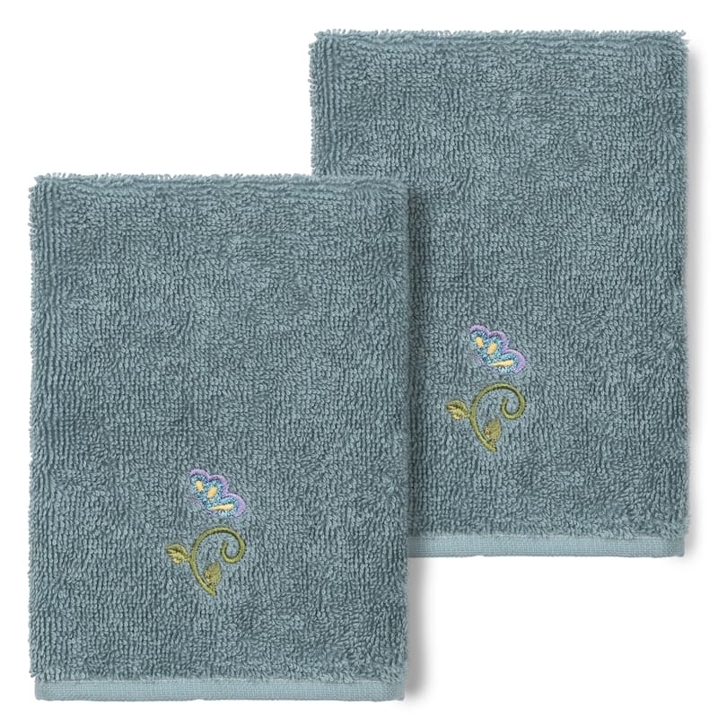 Authentic Hotel and Spa 100% Turkish Cotton Rebecca 2PC Embellished Washcloth Set - Teal