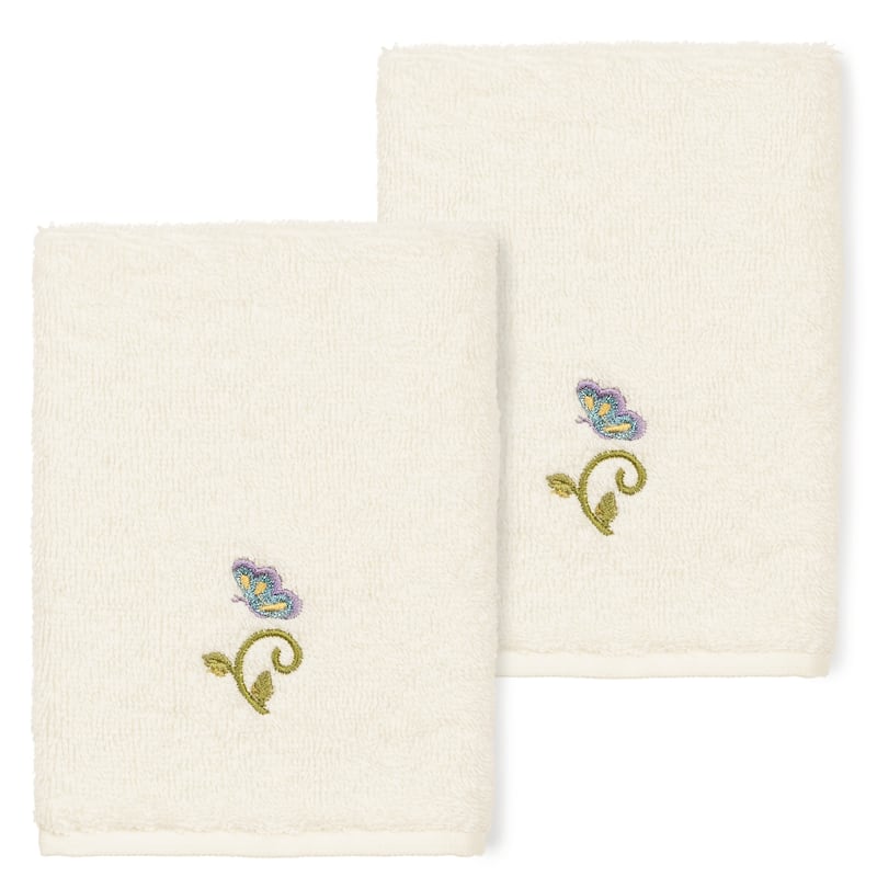 Authentic Hotel and Spa 100% Turkish Cotton Rebecca 2PC Embellished Washcloth Set - Cream