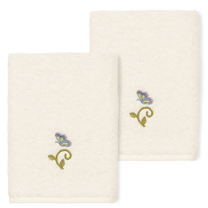 Authentic Hotel and Spa 100% Turkish Cotton Rebecca 2PC Embellished Washcloth Set - Cream
