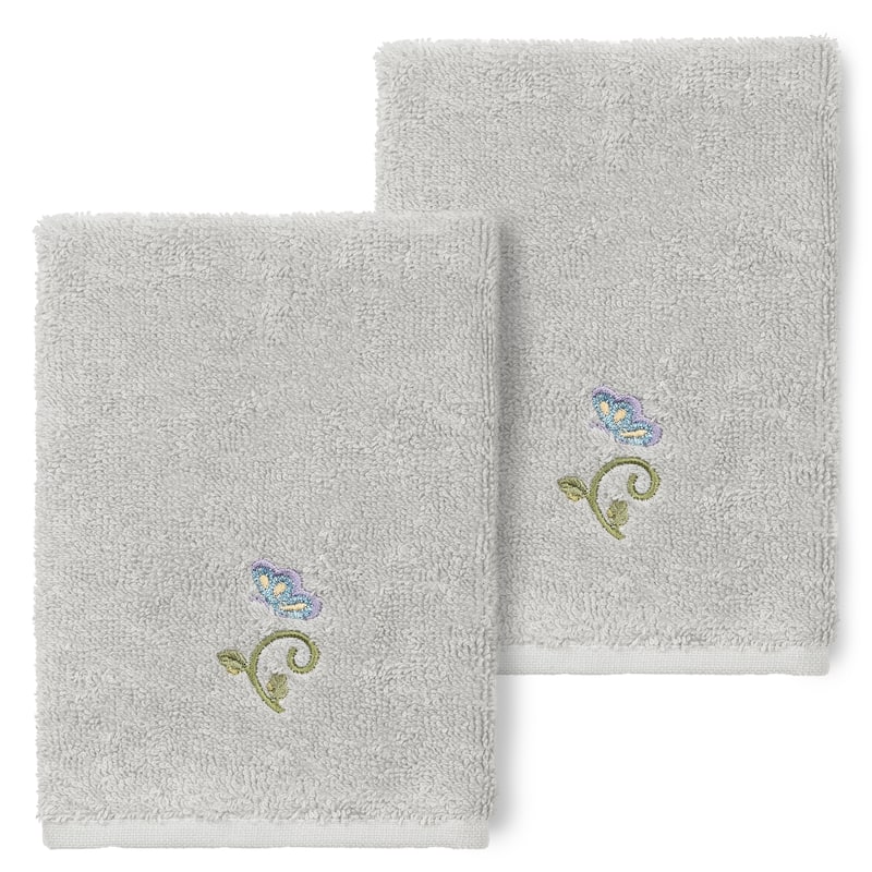 Authentic Hotel and Spa 100% Turkish Cotton Rebecca 2PC Embellished Washcloth Set - Light Gray