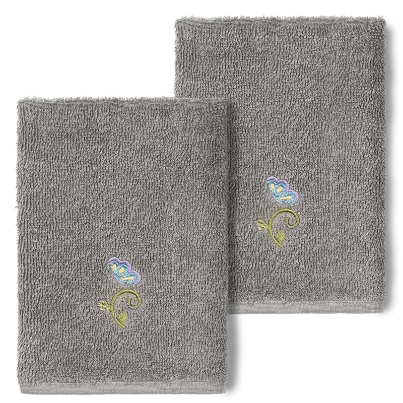 Authentic Hotel and Spa 100% Turkish Cotton Rebecca 2PC Embellished Washcloth Set - Dark Gray