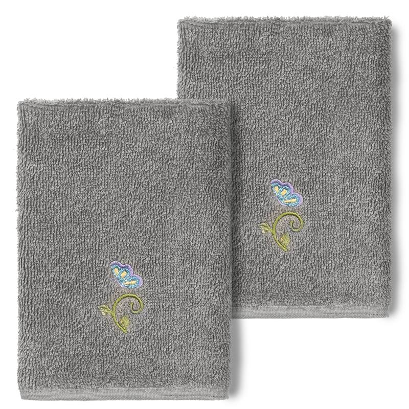 Authentic Hotel and Spa 100% Turkish Cotton Rebecca 2PC Embellished Washcloth Set - Dark Gray