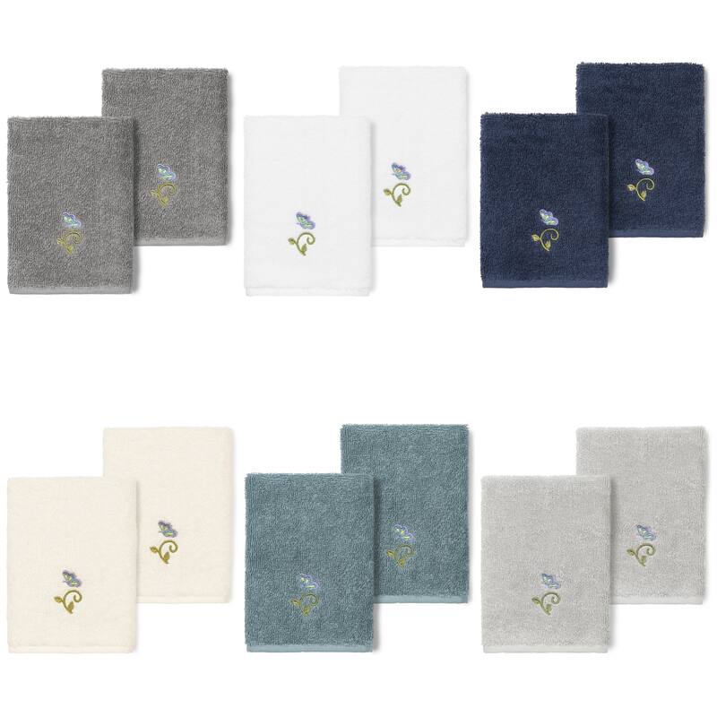 Authentic Hotel and Spa 100% Turkish Cotton Rebecca 2PC Embellished Washcloth Set