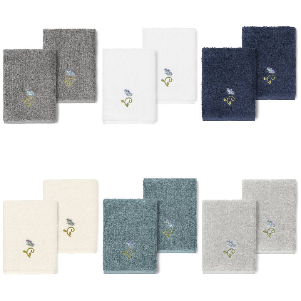 Authentic Hotel and Spa 100% Turkish Cotton Rebecca 2PC Embellished Washcloth Set