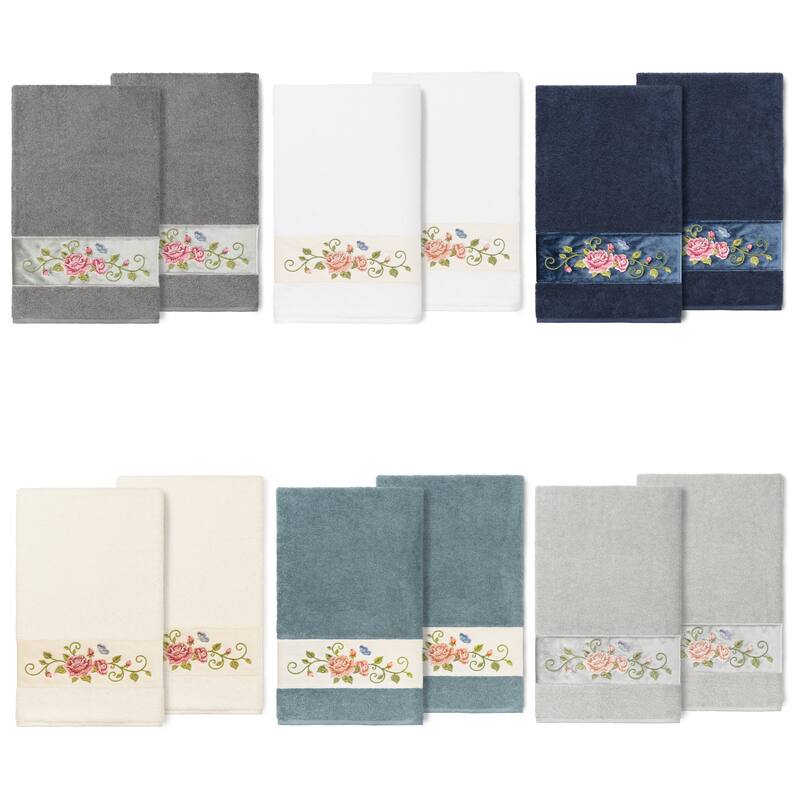 Authentic Hotel and Spa 100% Turkish Cotton Rebecca 2PC Embellished Bath Towel Set