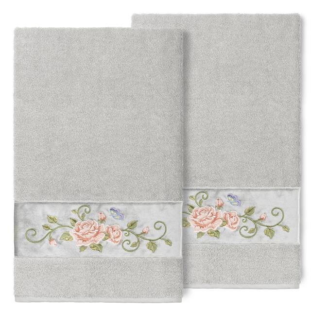 Authentic Hotel and Spa 100% Turkish Cotton Rebecca 2PC Embellished Bath Towel Set - Light Gray