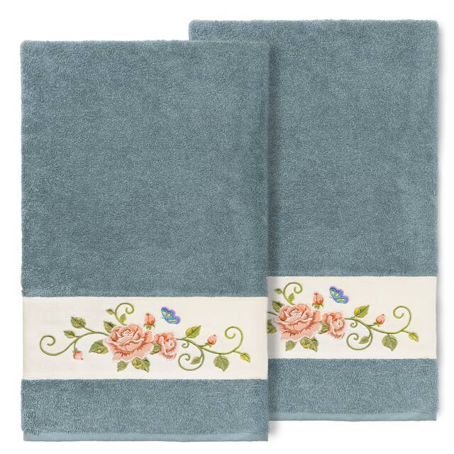 Authentic Hotel and Spa 100% Turkish Cotton Rebecca 2PC Embellished Bath Towel Set - Teal