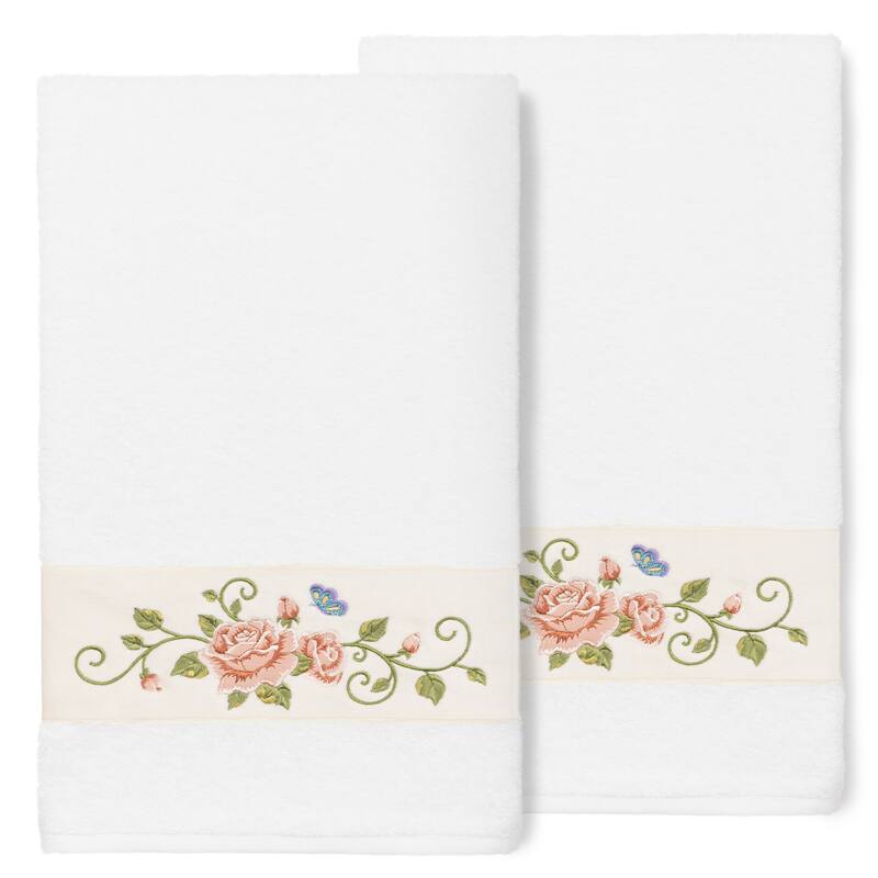 Authentic Hotel and Spa 100% Turkish Cotton Rebecca 2PC Embellished Bath Towel Set - White