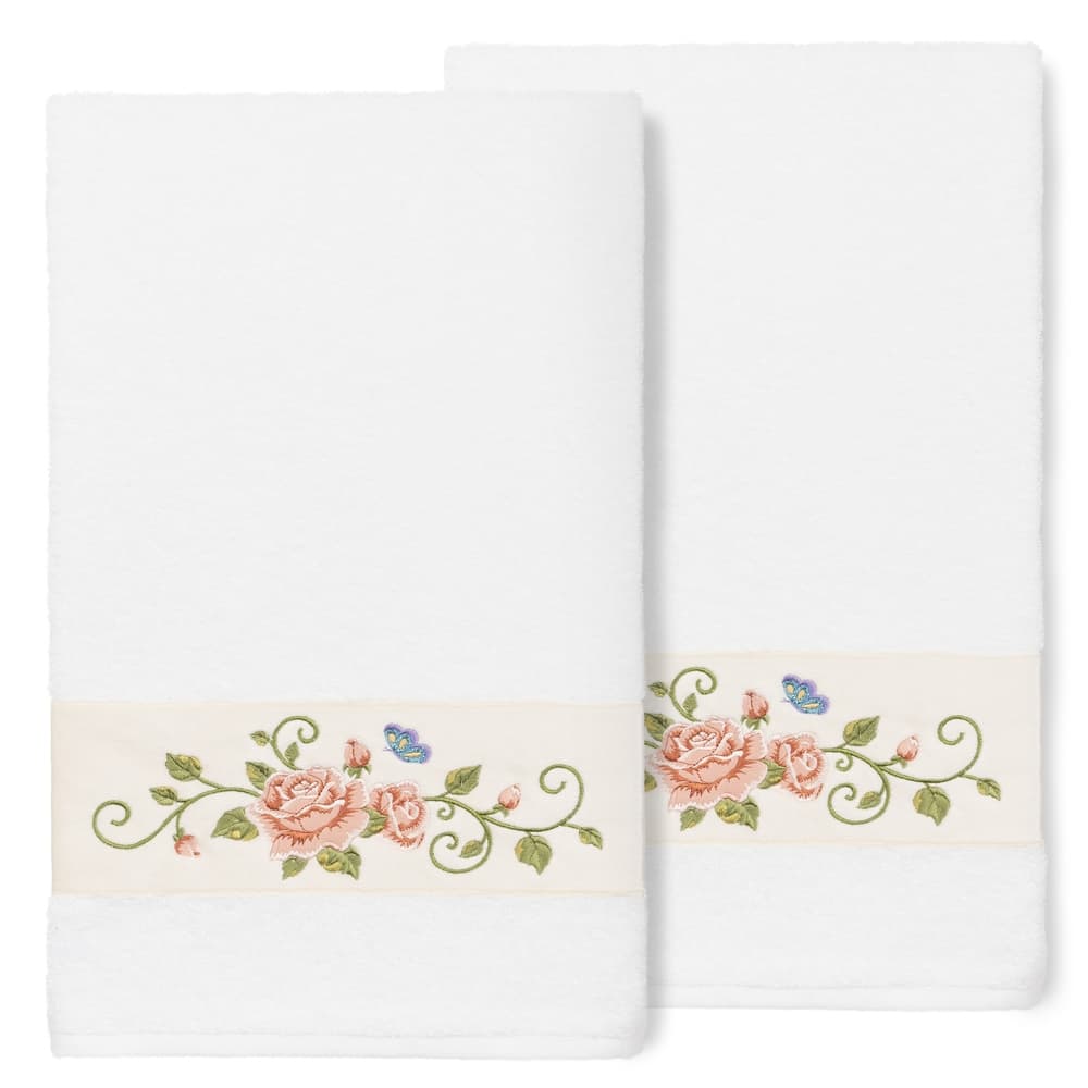 Authentic Hotel and Spa 100% Turkish Cotton Rebecca 2PC Embellished Bath Towel Set