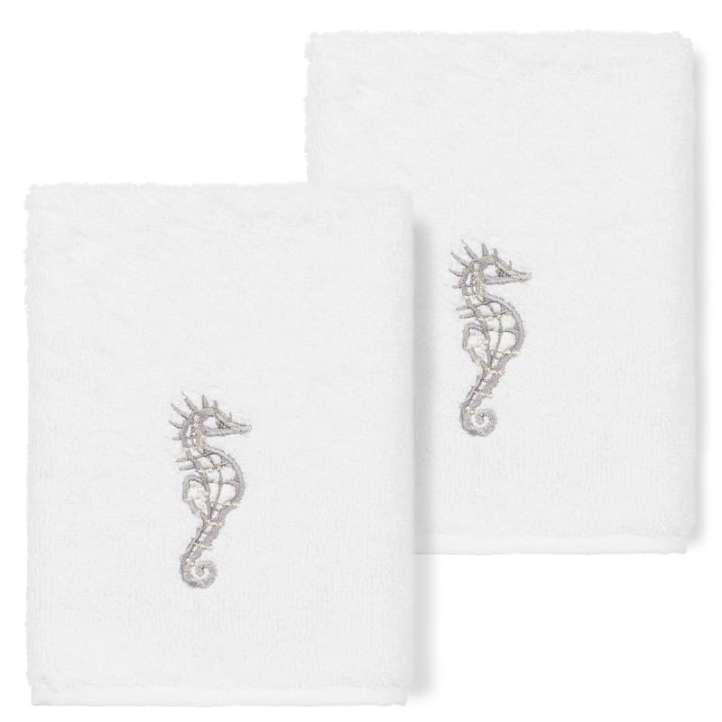 Authentic Hotel and Spa 100% Turkish Cotton Sofia 2PC Embellished Washcloth Set - White / Gray