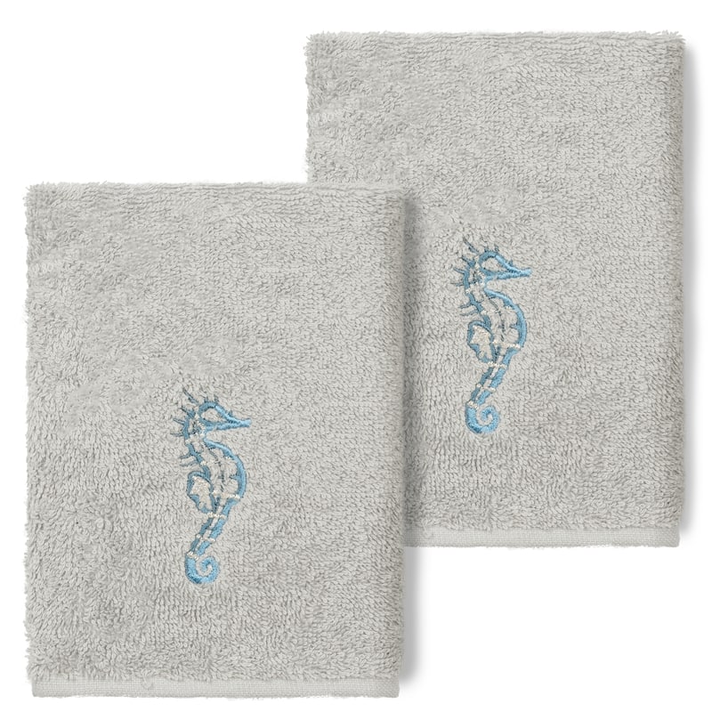 Authentic Hotel and Spa 100% Turkish Cotton Sofia 2PC Embellished Washcloth Set - Light Gray
