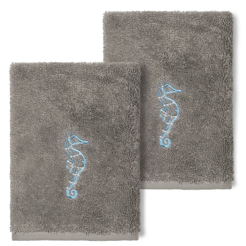 Authentic Hotel and Spa 100% Turkish Cotton Sofia 2PC Embellished Washcloth Set - Dark Gray