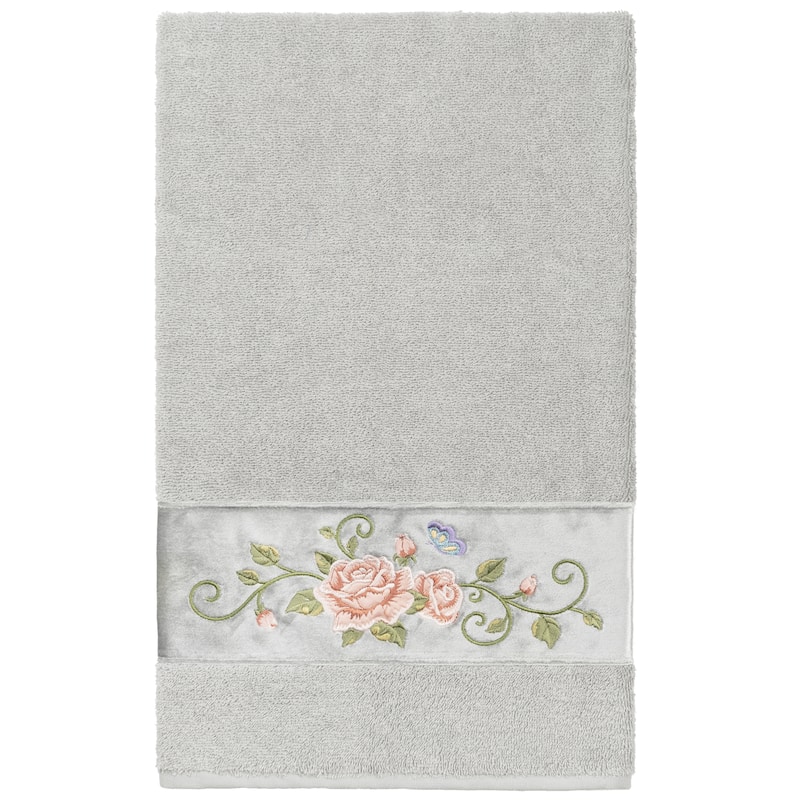 Authentic Hotel and Spa 100% Turkish Cotton Rebecca Embellished Bath Towel - Light Gray