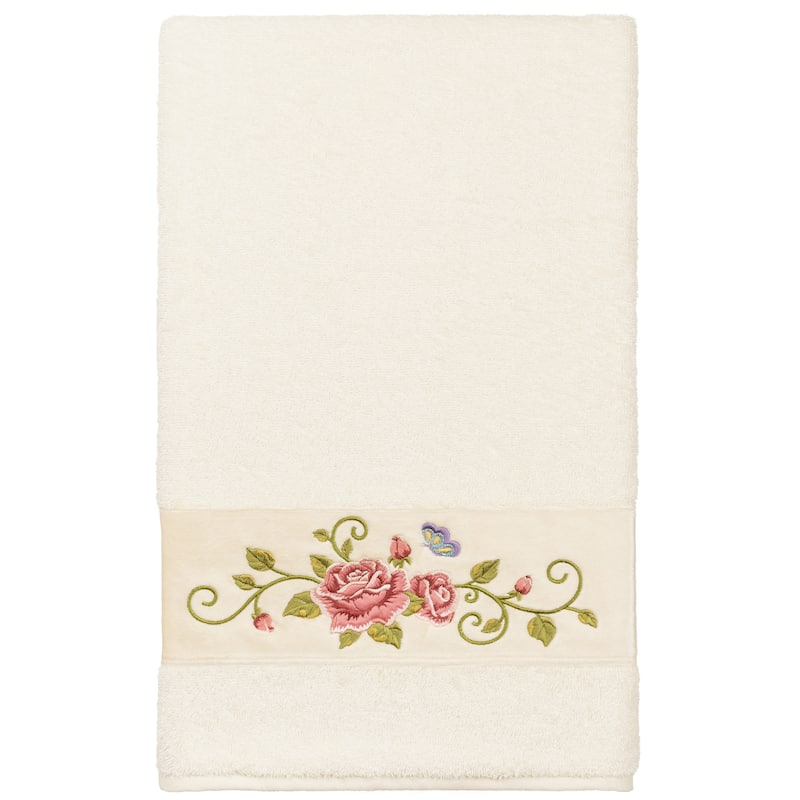 Authentic Hotel and Spa 100% Turkish Cotton Rebecca Embellished Bath Towel - Cream