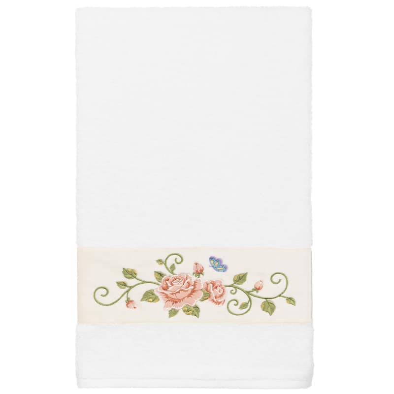 Authentic Hotel and Spa 100% Turkish Cotton Rebecca Embellished Bath Towel - White