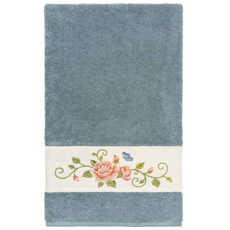 Authentic Hotel and Spa 100% Turkish Cotton Rebecca Embellished Bath Towel - Teal