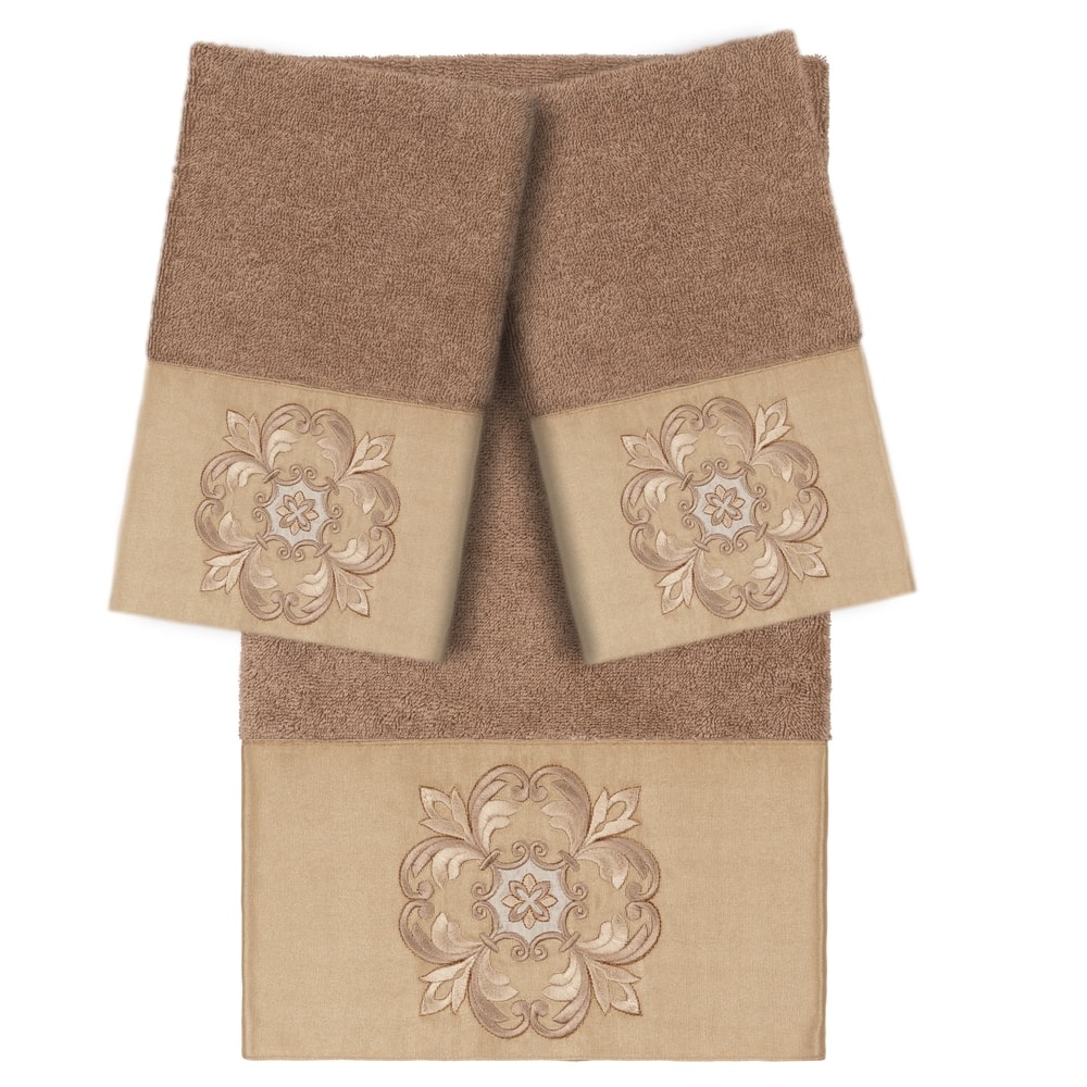 Authentic Hotel and Spa 100% Turkish Cotton Alyssa 3PC Embellished Towel Set