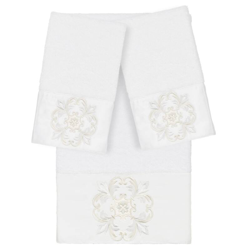 Authentic Hotel and Spa 100% Turkish Cotton Alyssa 3PC Embellished Towel Set - White