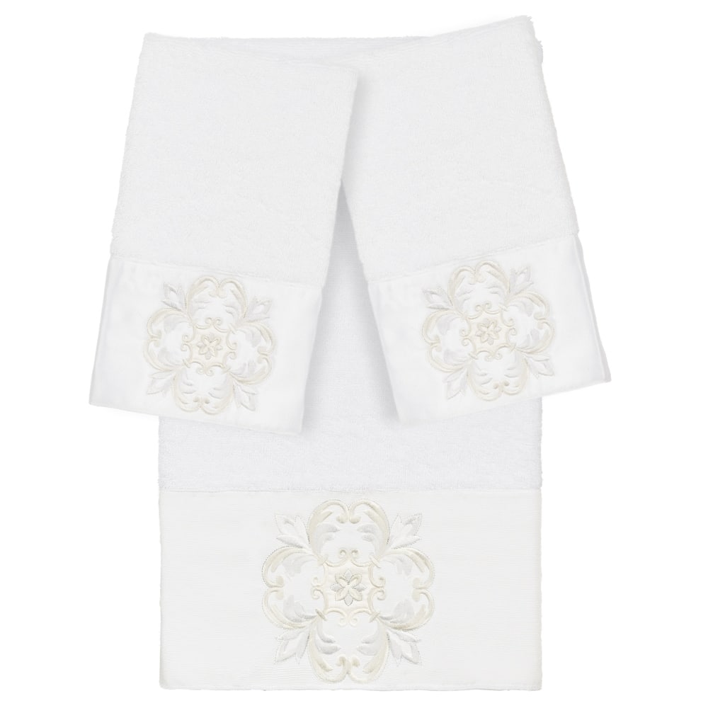 Authentic Hotel and Spa 100% Turkish Cotton Alyssa 3PC Embellished Towel Set