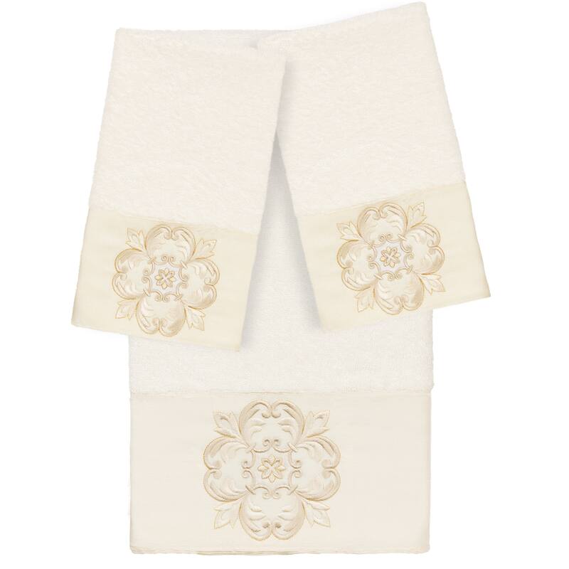 Authentic Hotel and Spa 100% Turkish Cotton Alyssa 3PC Embellished Towel Set - Cream