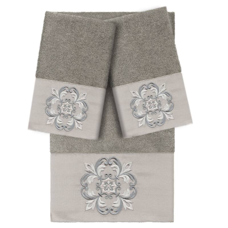 Authentic Hotel and Spa 100% Turkish Cotton Alyssa 3PC Embellished Towel Set - Dark Gray