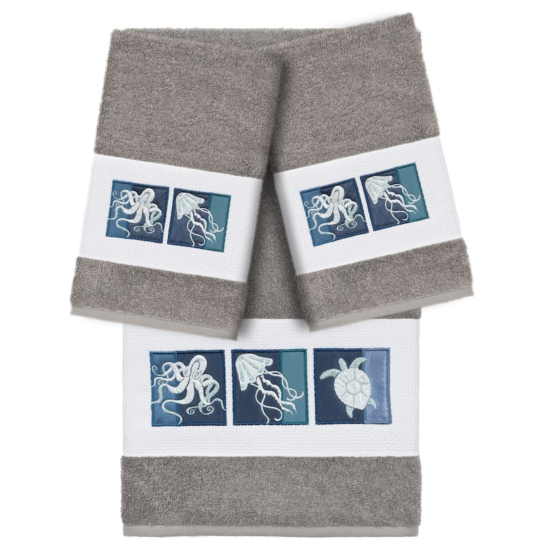Authentic Hotel and Spa 100% Turkish Cotton Ava 3PC Embellished Towel Set - Dark Gray