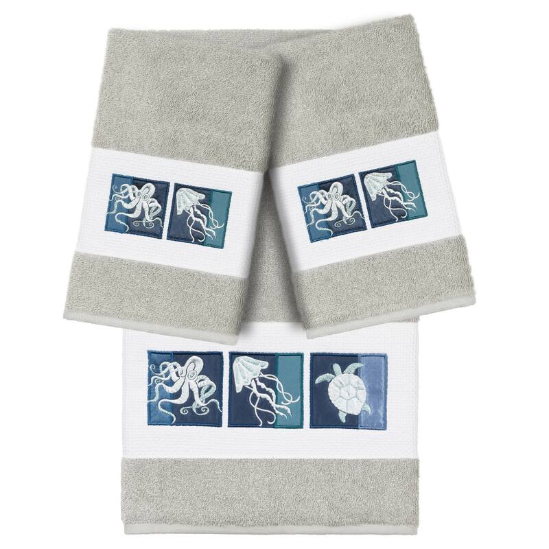 Authentic Hotel and Spa 100% Turkish Cotton Ava 3PC Embellished Towel Set - Light Gray
