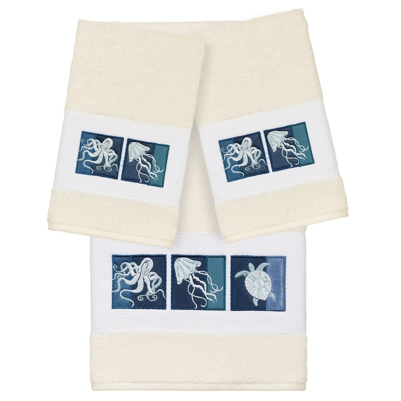 Authentic Hotel and Spa 100% Turkish Cotton Ava 3PC Embellished Towel Set - Cream