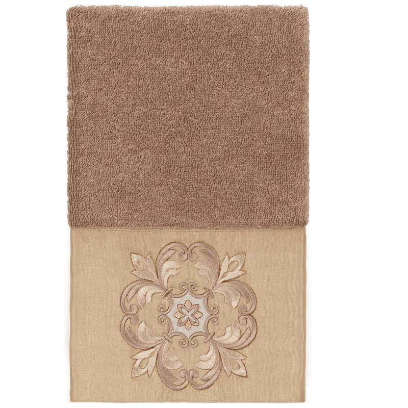 Authentic Hotel and Spa 100% Turkish Cotton Alyssa Embellished Hand Towel - Latte