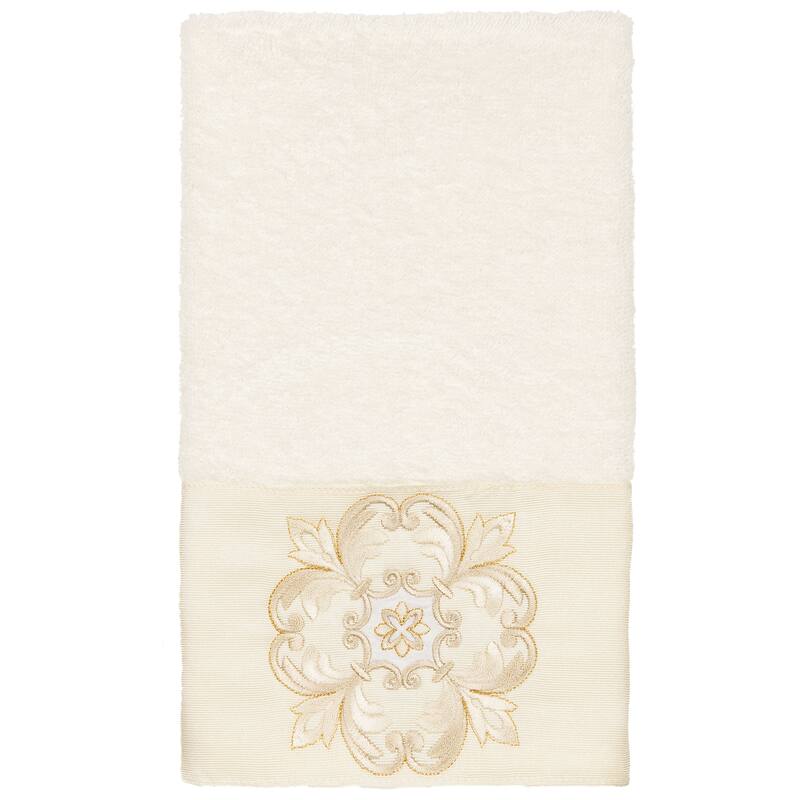 Authentic Hotel and Spa 100% Turkish Cotton Alyssa Embellished Hand Towel - Cream