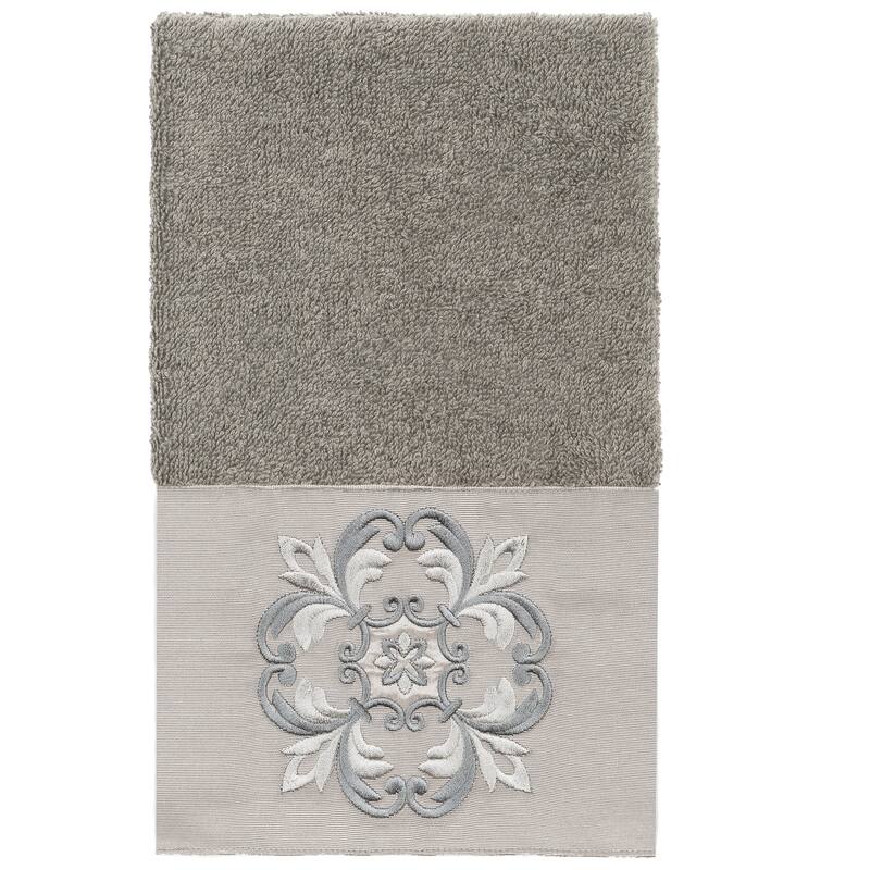 Authentic Hotel and Spa 100% Turkish Cotton Alyssa Embellished Hand Towel - Dark Gray