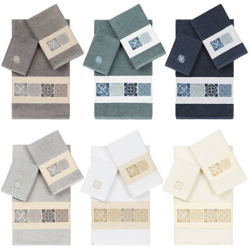 Authentic Hotel and Spa 100% Turkish Cotton Vivian 3PC Embellished Towel Set