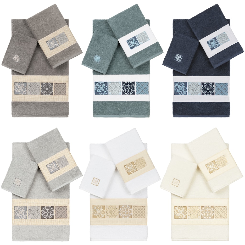 Authentic Hotel and Spa 100% Turkish Cotton Vivian 3PC Embellished Towel Set