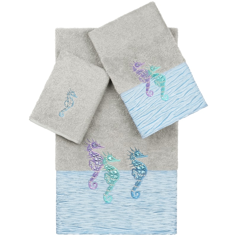 Authentic Hotel and Spa 100% Turkish Cotton Sofia 3PC Embellished Towel Set - Light Gray