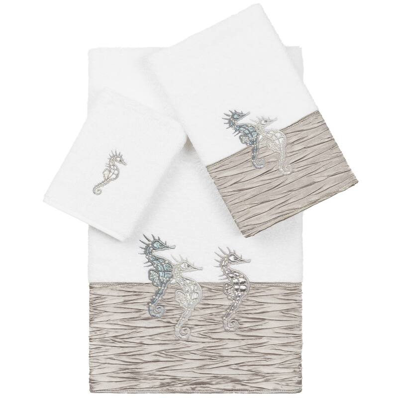 Authentic Hotel and Spa 100% Turkish Cotton Sofia 3PC Embellished Towel Set - White / Gray