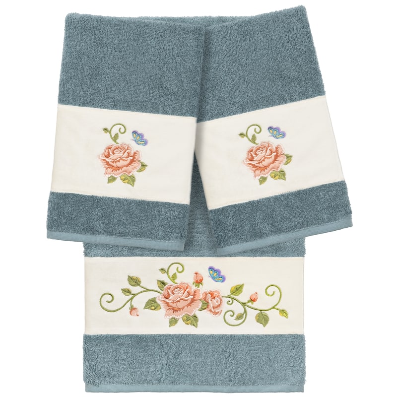 Authentic Hotel and Spa 100% Turkish Cotton Rebecca 3PC Embellished Towel Set - Teal