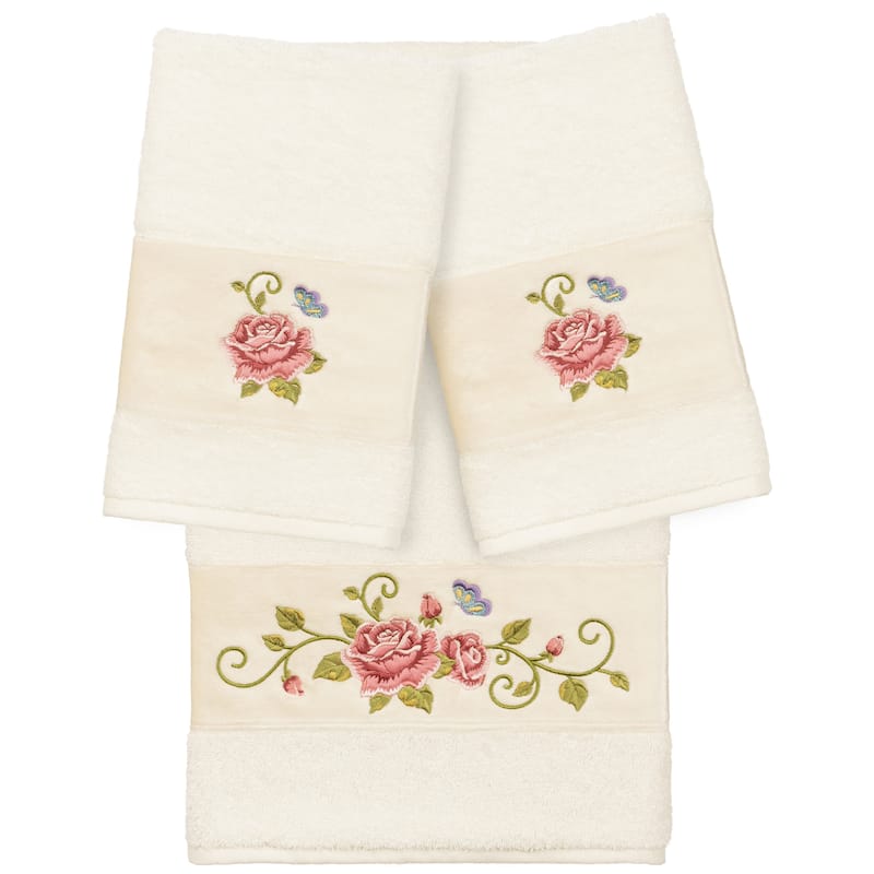 Authentic Hotel and Spa 100% Turkish Cotton Rebecca 3PC Embellished Towel Set - Cream