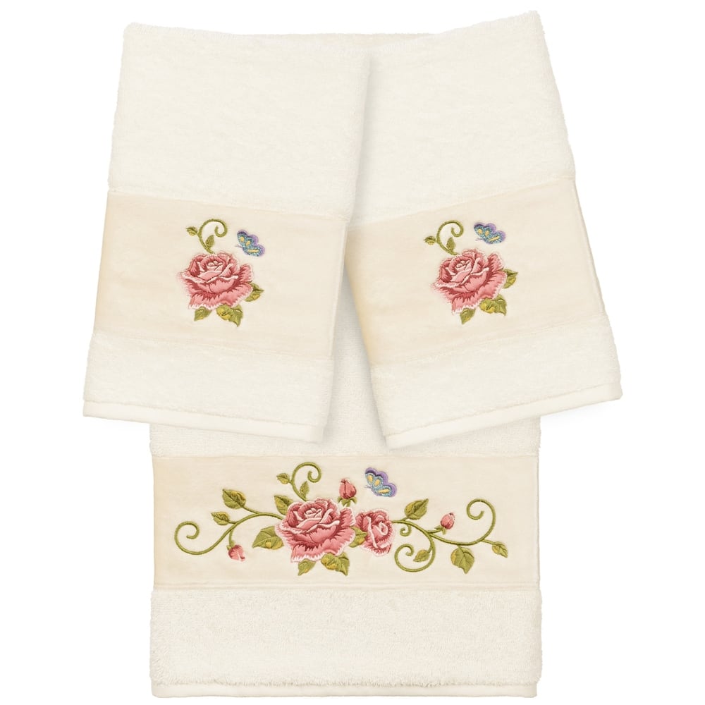 Authentic Hotel and Spa 100% Turkish Cotton Rebecca 3PC Embellished Towel Set