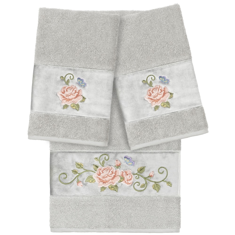 Authentic Hotel and Spa 100% Turkish Cotton Rebecca 3PC Embellished Towel Set