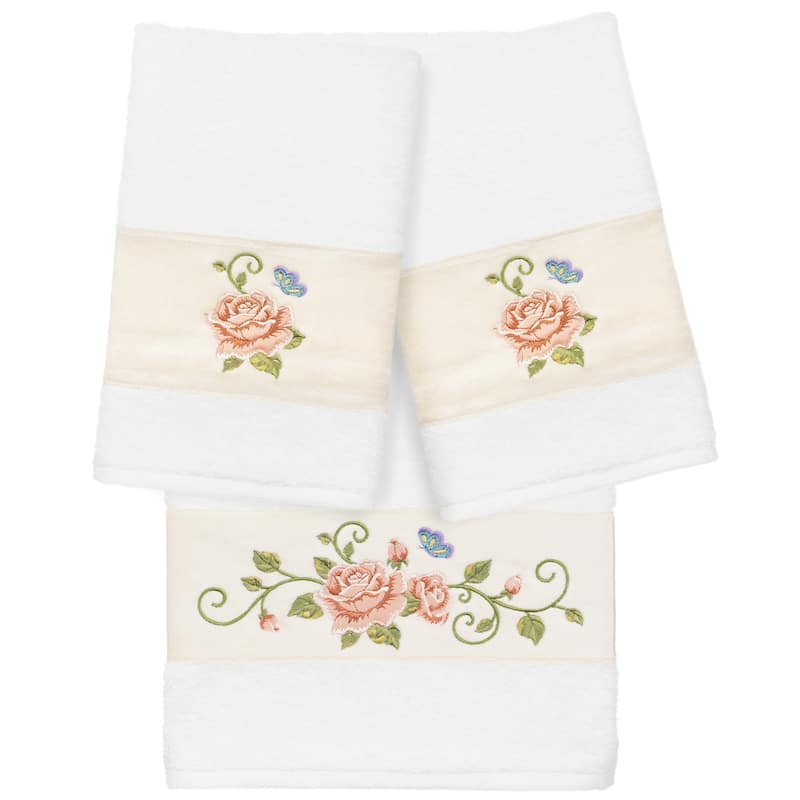 Authentic Hotel and Spa 100% Turkish Cotton Rebecca 3PC Embellished Towel Set - White